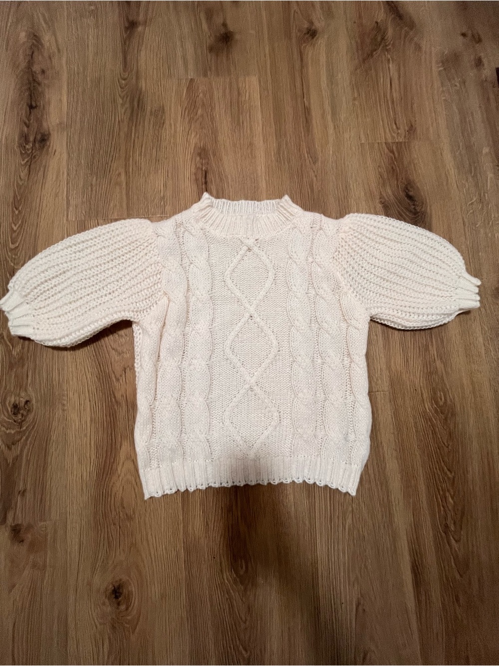 Amazon Cream Cable Knit Puff Sleeve Turtleneck Sweater